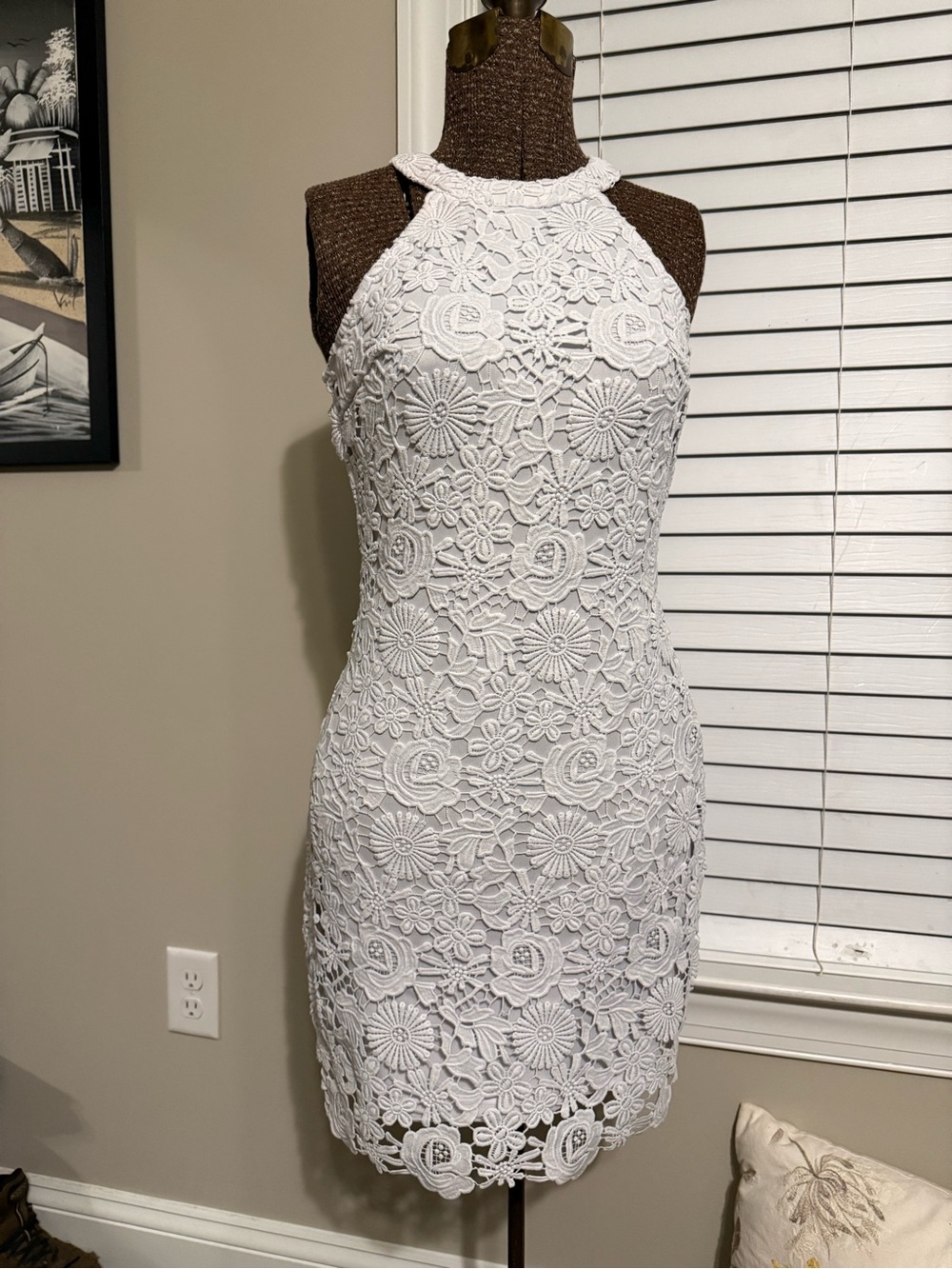 Lulu's White Floral Lace Halter Mini Dress